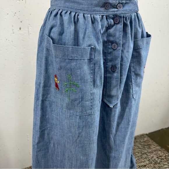 Vintage Handmade size Small Blue Embroidered Peasant MIDI Skirt - Picture 2 of 13